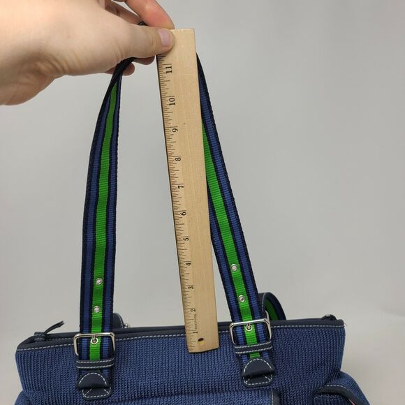 The Sak Navy Blue woven green & blue ribbon handle crochet satchel shoulder bag - Picture 12 of 12